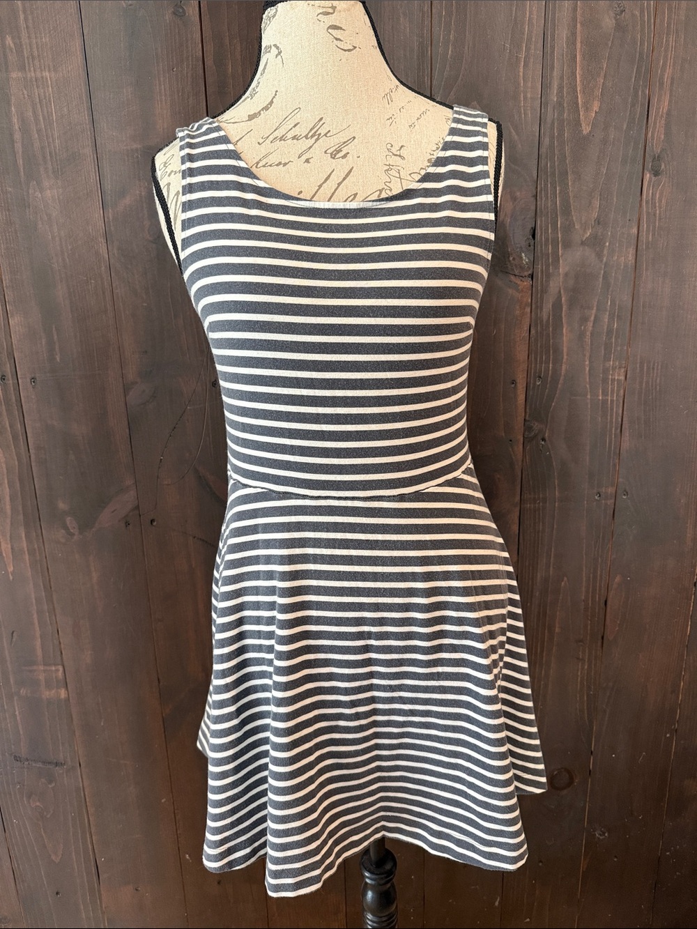 American Eagle Outfitters Navy and White Striped Fit-and-Flare Mini Dress